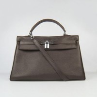 Hermes Kelly 35Cm Togo Leather Handbag Dark Coffee/Silve